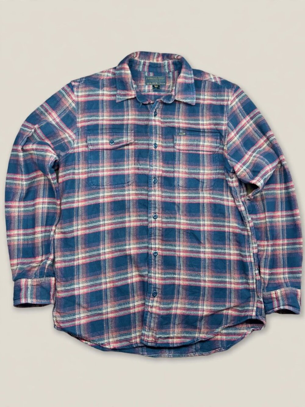 Filson Flannel Work Shirt L Navy Red Plaid 100% Cotton